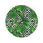 - RealHomes Yuvarlak Fermuarlı Minder - Realhomes Geometrik Zeminde Yeşil Yaprak Desenli Dijital Baskılı Modern Yuvarlak Fermuarlı Sandalye Minderi Realhomes