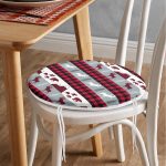 - RealHomes Yuvarlak Fermuarlı Minder - Realhomes Beyaz Zemin Üzerinde Ekose Desenli Geyik Desenli Dijital Baskılı Modern Yuvarlak Fermuarlı Sandalye Minderi Realhomes