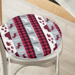 - RealHomes Yuvarlak Fermuarlı Minder - Realhomes Beyaz Zemin Üzerinde Ekose Desenli Geyik Desenli Dijital Baskılı Modern Yuvarlak Fermuarlı Sandalye Minderi Realhomes