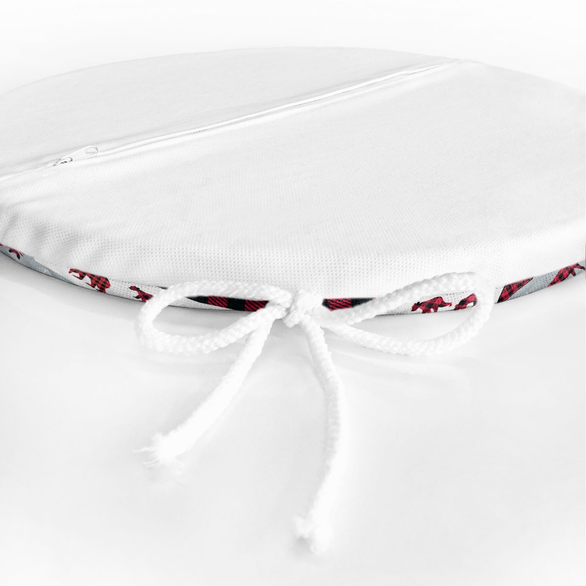 Beyaz Zemin Üzerinde Ekose Desenli Geyik Desenli Dijital Baskılı Modern Yuvarlak Fermuarlı Sandalye Minderi Realhomes
