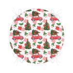 - RealHomes Yuvarlak Fermuarlı Minder - Realhomes  Beyaz Zemin Üzerinde Yılbaşı Desenli Kırmızı Vosvos Dijital Baskılı Modern Yuvarlak Fermuarlı Sandalye Minderi Realhomes