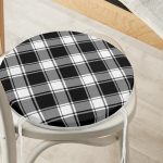 - RealHomes Yuvarlak Fermuarlı Minder - Realhomes  Beyaz Zemin Üzerinde Siyah Ekose Desenli Dijital Baskılı Modern Yuvarlak Fermuarlı Sandalye Minderi Realhomes