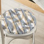 Beyaz Zemin Üzerinde Renkli Yaprak Desenli Dijital Baskılı Modern Yuvarlak Fermuarlı Sandalye Minderi Realhomes