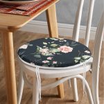 - RealHomes Yuvarlak Fermuarlı Minder - Realhomes  Renkli Zemin Üzerinde Beyaz Çiçek Desenli Dijital Baskılı Modern Yuvarlak Fermuarlı Sandalye Minderi Realhomes