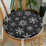 Siyah Zemin Üzerinde Beyaz Kar tanesi Desenli Dijital Baskılı Modern Yuvarlak Fermuarlı Sandalye Minderi Realhomes
