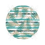 Beyaz Zemin Üzerinde Yeşil Çizgili Yaprak Desenli Dijital Baskılı Modern Yuvarlak Fermuarlı Sandalye Minderi Realhomes