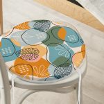 - RealHomes Yuvarlak Fermuarlı Minder - Realhomes Renkli Zemin Üzerinde Onedraw Çizimli Yaprak Desenli Dijital Baskılı Modern Yuvarlak Fermuarlı Sandalye Minderi Realhomes