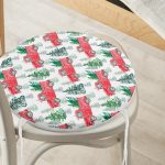 - RealHomes Yuvarlak Fermuarlı Minder - Realhomes  Beyaz Zemin Üzerinde Çam Ağacı Desenli Dijital Baskılı Modern Yuvarlak Fermuarlı Sandalye Minderi Realhomes