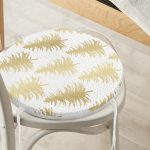 Beyaz Zemin Üzerinde Gold Renkli Çam Ağacı Desenli Dijital Baskılı Modern Yuvarlak Fermuarlı Sandalye Minderi Realhomes