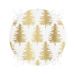 Beyaz Zemin Üzerinde Gold Renkli Çam Ağacı Desenli Dijital Baskılı Modern Yuvarlak Fermuarlı Sandalye Minderi Realhomes