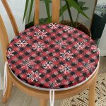 - RealHomes Yuvarlak Fermuarlı Minder - Realhomes  Kırmızı Ekose Desenli Kar tanesi Motifli Dijital Baskılı Modern Yuvarlak Fermuarlı Sandalye Minderi Realhomes