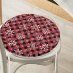 - RealHomes Yuvarlak Fermuarlı Minder - Realhomes  Kırmızı Ekose Desenli Kar tanesi Motifli Dijital Baskılı Modern Yuvarlak Fermuarlı Sandalye Minderi Realhomes