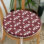 - RealHomes Yuvarlak Fermuarlı Minder - Realhomes Kırmızı Ekose Desenli Geyik Motifli Dijital Baskılı Modern Yuvarlak Fermuarlı Sandalye Minderi Realhomes