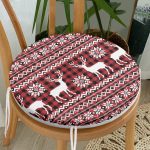 - RealHomes Yuvarlak Fermuarlı Minder - Realhomes  Kırmızı Ekose Desenli Geyik Motifli Dijital Baskılı Modern Yuvarlak Fermuarlı Sandalye Minderi Realhomes