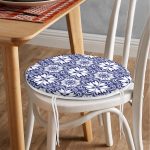 - RealHomes Yuvarlak Fermuarlı Minder - Realhomes  Beyaz Zemin Üzerinde Çini Desenli Dijital Baskılı Modern Yuvarlak Fermuarlı Sandalye Minderi Realhomes