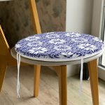 - RealHomes Yuvarlak Fermuarlı Minder - Realhomes  Beyaz Zemin Üzerinde Çini Desenli Dijital Baskılı Modern Yuvarlak Fermuarlı Sandalye Minderi Realhomes