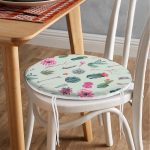 Renkli Zemin Üzerinde Kaktüs Desenli Dijital Baskılı Modern Yuvarlak Fermuarlı Sandalye Minderi Realhomes