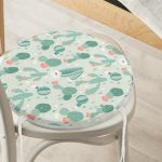 - RealHomes Yuvarlak Fermuarlı Minder - Realhomes Renkli Zemin Üzerinde Kaktüs Desenli Dijital Baskılı Modern Yuvarlak Fermuarlı Sandalye Minderi Realhomes