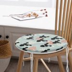 - RealHomes Yuvarlak Fermuarlı Minder - Realhomes  Renkli Zemin Üzerinde Yaprak Desenli Dijital Baskılı Modern Yuvarlak Fermuarlı Sandalye Minderi Realhomes