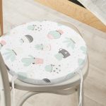 Beyaz Zemin Üzerinde Kaktüs Desenli Dijital Baskılı Modern Yuvarlak Fermuarlı Sandalye Minderi Realhomes