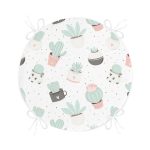 Beyaz Zemin Üzerinde Kaktüs Desenli Dijital Baskılı Modern Yuvarlak Fermuarlı Sandalye Minderi Realhomes