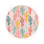 Renkli Zemin Üzerinde Sevimli Kaktüs Desenli Dijital Baskılı Modern Yuvarlak Fermuarlı Sandalye Minderi Realhomes