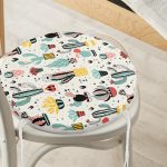 - RealHomes Yuvarlak Fermuarlı Minder - Realhomes  Renkli Zemin Üzerinde Sevimli Kaktüs Desenli Dijital Baskılı Modern Yuvarlak Fermuarlı Sandalye Minderi Realhomes