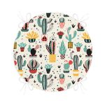 - RealHomes Yuvarlak Fermuarlı Minder - Realhomes  Renkli Zemin Üzerinde Sevimli Kaktüs Desenli Dijital Baskılı Modern Yuvarlak Fermuarlı Sandalye Minderi Realhomes