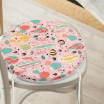 Renkli Zemin Üzerinde Kaktüs Desenli Dijital Baskılı Modern Yuvarlak Fermuarlı Sandalye Minderi Realhomes