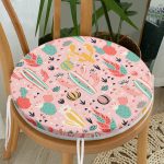 Renkli Zemin Üzerinde Kaktüs Desenli Dijital Baskılı Modern Yuvarlak Fermuarlı Sandalye Minderi Realhomes