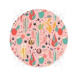 Renkli Zemin Üzerinde Kaktüs Desenli Dijital Baskılı Modern Yuvarlak Fermuarlı Sandalye Minderi Realhomes