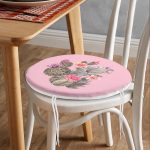 - RealHomes Yuvarlak Fermuarlı Minder - Realhomes  Renkli Zemin Üzerinde Kaktüs Desenli Dijital Baskılı Modern Yuvarlak Fermuarlı Sandalye Minderi Realhomes