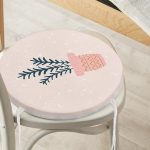 Renkli Zemin Üzerinde Yaprak Desenli Dijital Baskılı Modern Yuvarlak Fermuarlı Sandalye Minderi Realhomes