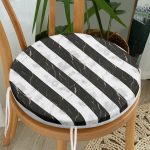 - RealHomes Yuvarlak Fermuarlı Minder - Realhomes  Mermer Zeminli Siyah Çizgili Dijital Baskılı Modern Yuvarlak Fermuarlı Sandalye Minderi Realhomes