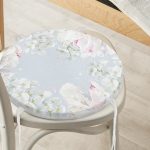 - RealHomes Yuvarlak Fermuarlı Minder - Realhomes  Renkli Zeminli Beyaz Çiçek Desenli Dijital Baskılı Modern Yuvarlak Fermuarlı Sandalye Minderi Realhomes