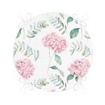 Beyaz Zeminli Yeşil Yapraklı Ortanca Çiçek Dijital Baskılı Modern Yuvarlak Fermuarlı Sandalye Minderi Realhomes