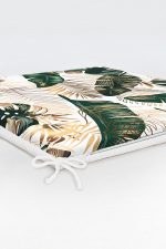 - FrmYuv-914-Gorsel-1 - Realhomes Turkuaz Zeminde Beyaz Yaprak Figürlü Dijital Baskılı Modern Yuvarlak Fermuarlı Sandalye Minderi Realhomes