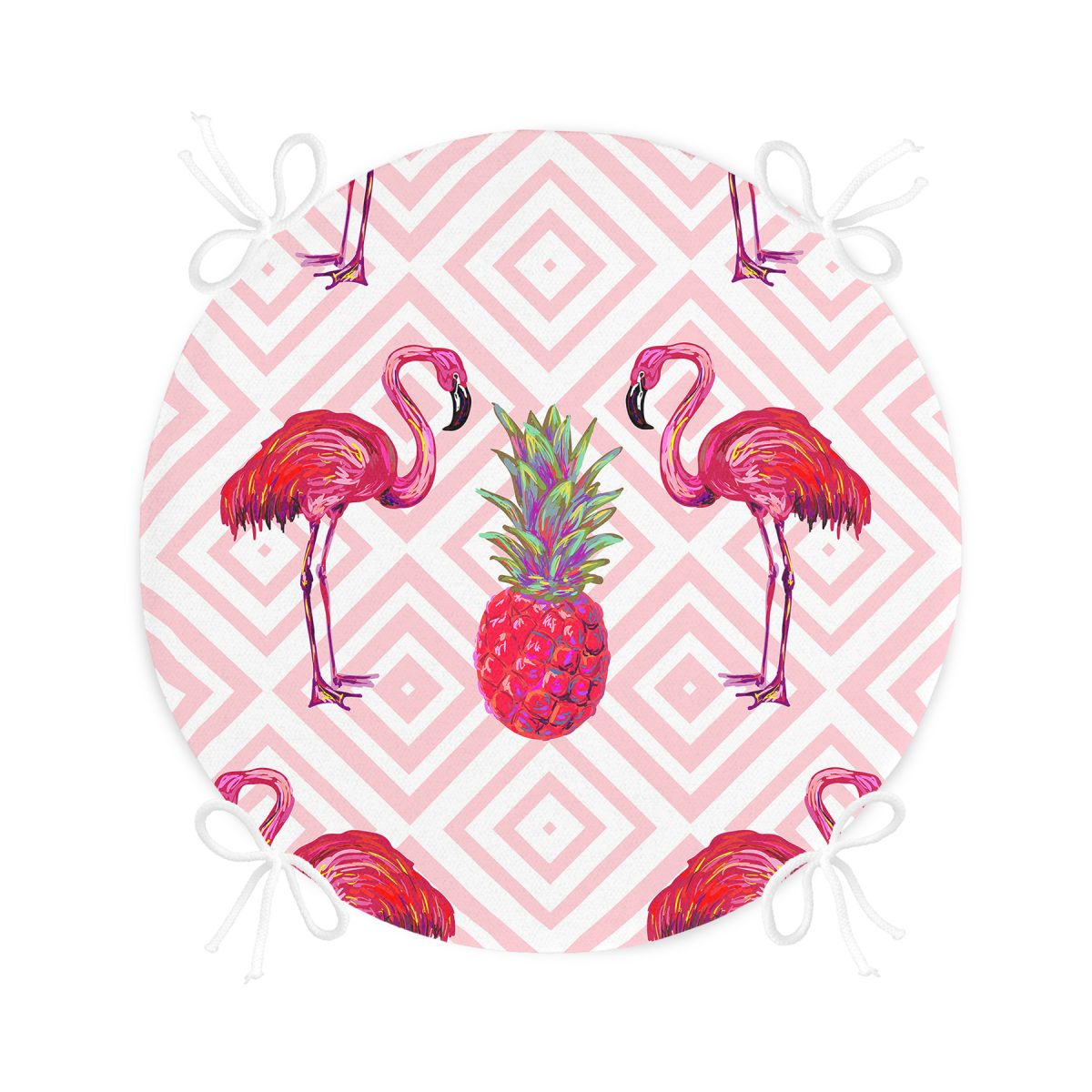 Flamingo Desenli Dijital Baskılı Yuvarlak Fermuarlı Sandalye Minderi Realhomes