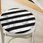 - RealHomes Yuvarlak Fermuarlı Minder - Realhomes  Mermer ve Siyah Çizgili Dijital Baskılı Yuvarlak Fermuarlı Sandalye Minderi Realhomes