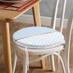 - RealHomes Yuvarlak Fermuarlı Minder - Realhomes Mavi & Beyaz Ogea Desenli Dijital Baskılı Yuvarlak Fermuarlı Sandalye Minderi Realhomes