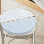 - RealHomes Yuvarlak Fermuarlı Minder - Realhomes Mavi & Beyaz Ogea Desenli Dijital Baskılı Yuvarlak Fermuarlı Sandalye Minderi Realhomes