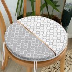 - RealHomes Yuvarlak Fermuarlı Minder - Realhomes Gri & Beyaz Ogea Desenli Dijital Baskılı Yuvarlak Fermuarlı Sandalye Minderi Realhomes