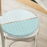 - RealHomes Yuvarlak Fermuarlı Minder - Realhomes Mint Yeşili & Beyaz Ogea Desenli Dijital Baskılı Modern Yuvarlak Fermuarlı Sandalye Minderi Realhomes