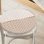 - RealHomes Yuvarlak Fermuarlı Minder - Realhomes Vizon & Beyaz Ogea Desenli Dijital Baskılı Yuvarlak Fermuarlı Sandalye Minderi Realhomes