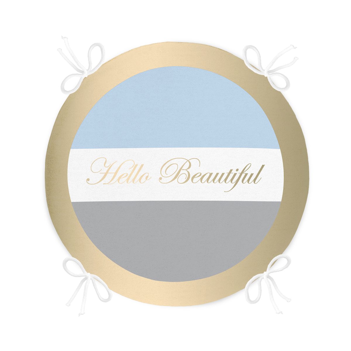Hello Beautiful Mavi & Gri Dijital Baskılı Yuvarlak Fermuarlı Sandalye Minderi Realhomes