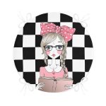 - RealHomes Yuvarlak Fermuarlı Minder - Realhomes Dama Zeminli Kitap Okuyan Kız Tasarımlı Dijital Baskılı Modern Yuvarlak Fermuarlı Sandalye Minderi Realhomes