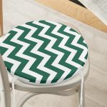 - RealHomes Yuvarlak Fermuarlı Minder - Realhomes  Yeşil Zikzak Tasarımlı Dijital Baskılı Modern Yuvarlak Fermuarlı Sandalye Minderi Realhomes