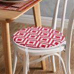 Kırmızı Geometrik Çizimli Dijital Baskılı Modern Yuvarlak Fermuarlı Sandalye Minderi Realhomes