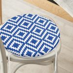 - RealHomes Yuvarlak Fermuarlı Minder - Realhomes  Lacivert Geometrik Çizimli Dijital Baskılı Modern Yuvarlak Fermuarlı Sandalye Minderi Realhomes
