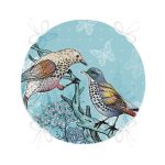 - RealHomes Yuvarlak Fermuarlı Minder - Realhomes  Mavi Kuş Desenli Dijital Baskılı Yuvarlak Fermuarlı Sandalye Minderi Realhomes